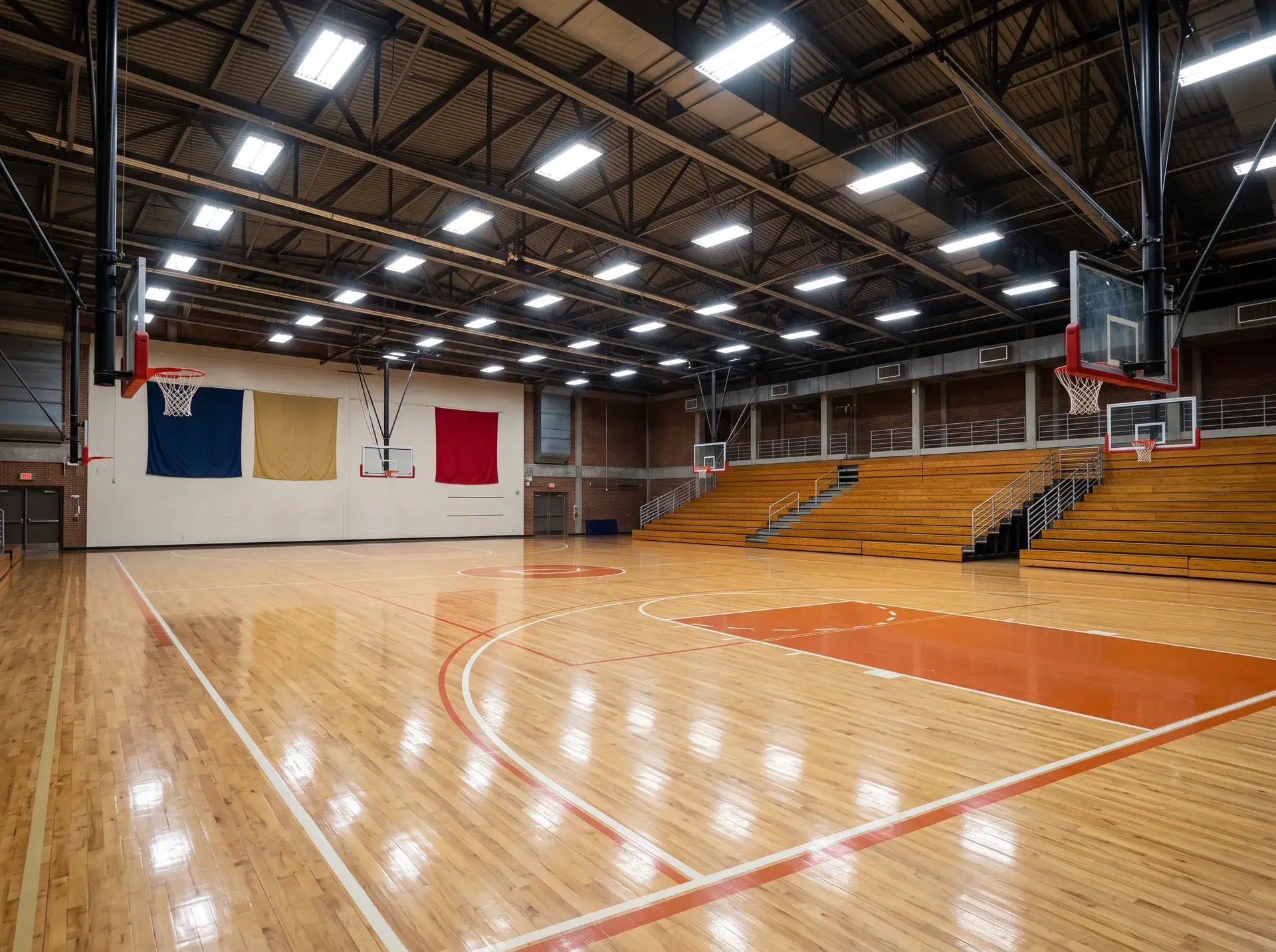 School gym under sport lights